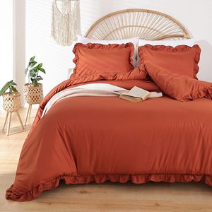 Clearance Foreign Trade Export Clay-Colored Lotus <strong>Leaf</strong> Three-Piece Quilt Cover Set Double Superfine Fiber Modern Simple <strong>Bedding</strong> - Product Image 1