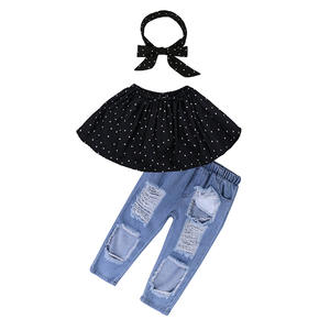 Conjuntos de Ropa Otoñal para Niñas, Trajes de Pantalón Estilo Urbano con Hombros Descubiertos, Venta al Por Mayor - Product Image 1