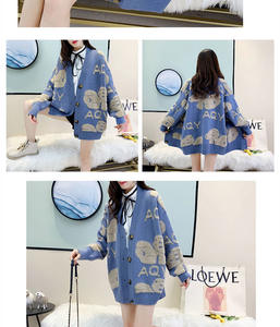 <span class=keywords><strong>Pull</strong></span> cardigan en tricot à motif d'ours de dessin animé, ample, épais, taille plus, pour femmes, pour l'automne et l'hiver - Product Image 5