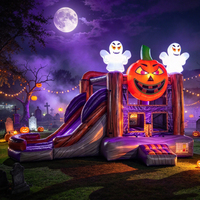 Château gonflable géant Citrouille Fantôme avec toboggan et souffleur d'air pour location événementielle - Idéal pour Halloween