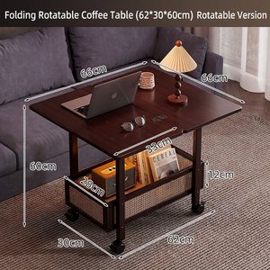 Mobile <b>Side</b> Coffee <b>Table</b> <b>with</b> Cane Weave Basket and <b>Wheels</b> for Living Room Bedroom Hotel Apartment - Product Image 6