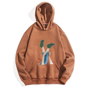 Pull décontracté surdimensionné à manches longues pour homme avec cordon de serrage, imprimé en sérigraphie, en tissu polaire respirant polyester/coton pour l'automne - Product Image 1