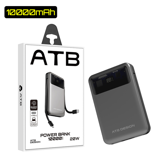 ATB Portable Fast Charging PD2.0+QC3.0 20W 10000mAh Mini Ultra Slim Waterproof Wireless Power Bank with GaN Tech