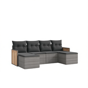 Ensemble de canapés de jardin en rotin gris 4 places, résistant aux intempéries, mobilier d'extérieur au design contemporain, structure en teck - Product Image 1