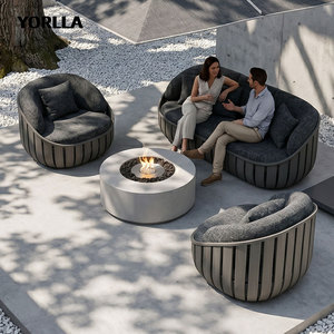 Ensemble de canapés à lattes en aluminium robuste pour hôtels et complexes, résistant aux intempéries, mobilier de salon type cocon - Product Image 2