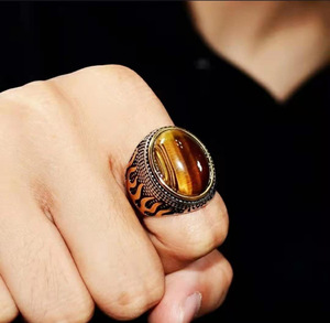 纯银霸气男女戒指天然虎眼石复古男士百搭戒指饰品 - Product Image 4