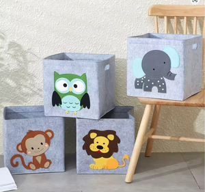Boîte de rangement pliable pour enfants en forme de cube, avec couvercle à motif d'animaux de dessin animé, bacs à jouets pour la crèche, en tissu feutré, pour le rangement domestique, panier de rangement pour vêtements - Product Image 4