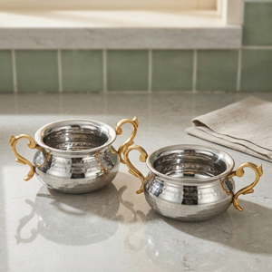 Meilleures ventes : Plat de service Punjabi Handi en acier inoxydable de 450 ml avec poignée en laiton soudée pour servir des plats chauds, du biryani, du curry - Product Image 3