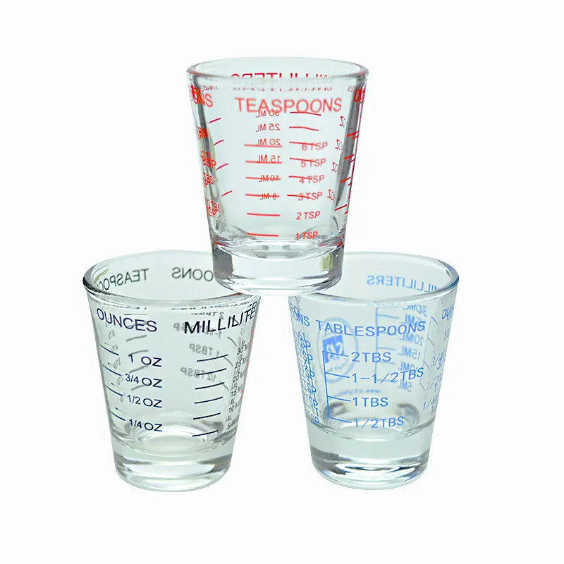 Tamanho diferente do oem da fábrica e copo de vidro disponível 1 oz de tirar óculos de medição personalizada vidro de medida