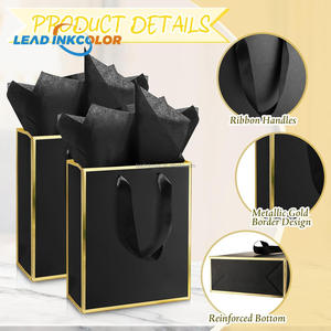 Driew Luxury Small Black Gift Bags Bulk 100 Pcs Min Thick Kraft Paper Black Handles Set Wedding Party Baby Shower Custom Logo - Product Image 6