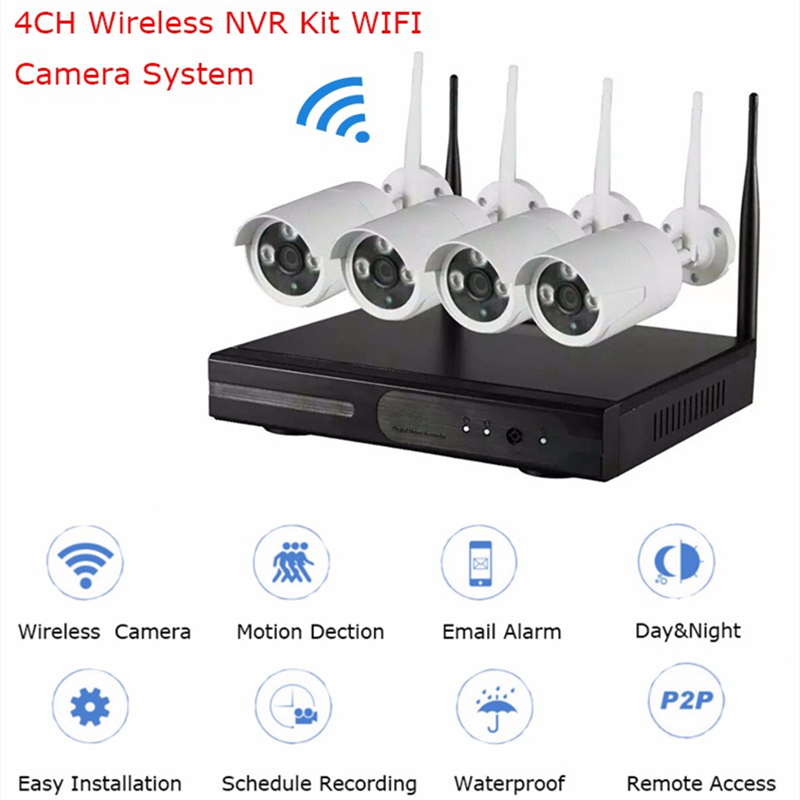 4CH NVR 2MP Wireless CCTV System Audio Record Outdoor P2P Wifi IP Security Camera Set Video Surveillance Kit NVR Set