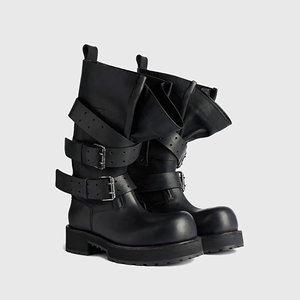 Bottes de travail YX Paris <span class=keywords><strong>Venom</strong></span> pour femme, modèle 2025, hiver, imperméables, hauteur genou, style rétro moto, à bout large, couleur foncée - Product Image 1
