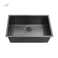 Évier de bar en acier inoxydable noir 27x18 pouces, à cuve unique, petit évier de cuisine avec grille inférieure, fabriqué en Thaïlande pour les États-Unis