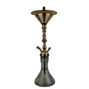 Chicha authentique égyptienne Khalil Mamoon de 81 cm, finition dorée avec noyau en laiton massif et plateau large - Product Image 1