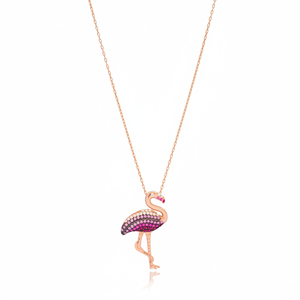 Flamingo Animal diseño claro circón rubí piedra encanto colgante turco hecho a mano venta al por mayor 925 joyería de plata esterlina - Product Image 2