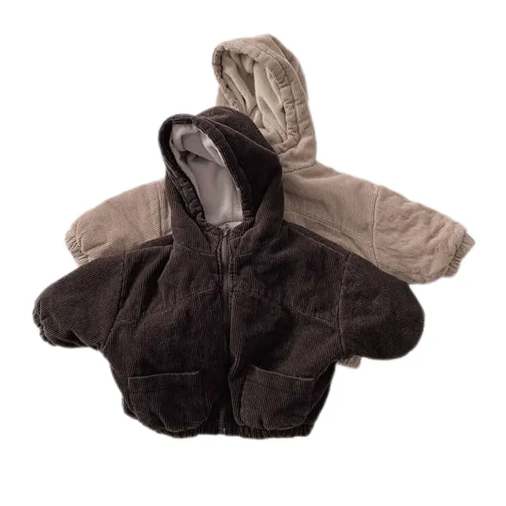 2022 Newest Design Fur Outwear For kids Winter Warm Hoodie Corduroy Fleece Vintage Jackets For Baby