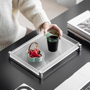 <b>Acrylic</b> Tea Tray <b>White</b> With Aluminum Base Lightweight Flat Design For Home Tea Serving And Storage Coffee Tea Tools - Product Image 4