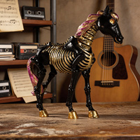 Figurine de cheval squelette en résine, crinière noire, dorée et rose, statue d'animal pour Halloween, décoration de bureau, de maison et de table, artisanat, art, cadeau