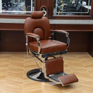 Fauteuil de Barbier Hydraulique Rond en Cuir Tufté Noir et Or Style Antique pour Salon de Coiffure - Product Image 4