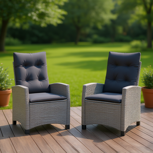 Set di 2 Sedie da Giardino Reclinabili in Rattan Grigio, Design Standard, Arredo Esterno con Reclinazione Manuale e Gambe Affusolate - Product Image 2