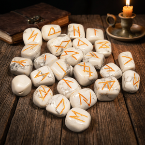 ชุดอักษรรูน howlite-พลอยแกะสลักธีมความรักจาก gujarat | Rozrincrystals.com - Product Image 3