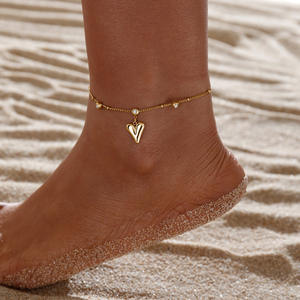 महिलाओं के लिए लोकप्रिय सोने के गहने थोक स्वभाव ट्रेंडी प्रीमियम सरल टखनों का दिल हल्का लक्जरी डिकी हीरे की टखट - Product Image 2