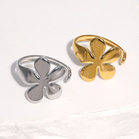 Anillo Abierto de Flor en Acero Inoxidable Chapado en Oro de 18K Personalizado, Anillo Floral Ajustable, Joyería de Moda Diaria para Mujer