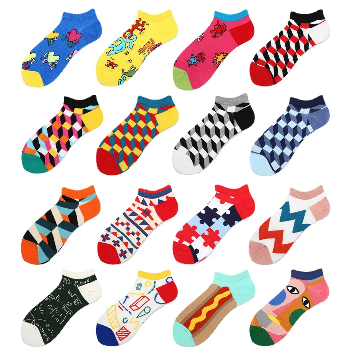 wholesale Summer ins Geometric trend socks for men Low cut cotton Women's socks oem funny