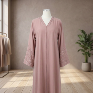 อาบายะห์สีชมพูอมเทาประดับลายดอกไม้สุดหรู - Product Image 3