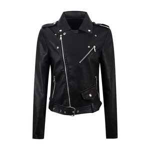 Giacche da donna alla moda stile Slim Streetwear Casual in tinta unita cappotto da donna <span class=keywords><strong>giacca</strong></span> nera in pelle da <span class=keywords><strong>moto</strong></span> - Product Image 1