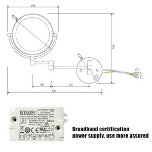 DB 8 pulgadas LED montado en la pared espejo de tocador de aumento de dos caras extensión de 12 pulgadas 1X/3X aumento acabado dorado 360 enchufe - Product Image 5