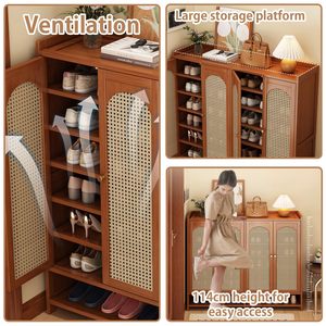 SENYU Modern <b>Wooden</b> Shoe <b>Rack</b> with 6 Shelves Dustproof <b>Storage</b> Cabinet for Entryway Home Furniture Freestanding Design - Product Image 6