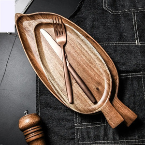 Wooden Leaf Shaped Serving <b>Tray</b> Acacia Wood Small And <b>Large</b> Size For Tea Snacks Bread Japanese Style - Product Image 2