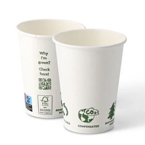 Gobelets à café en papier écologiques biodégradables de 12 oz, blancs, Ø 90 mm, imprimés avec l'icône Ecoup, à paroi simple, grand format - Product Image 1