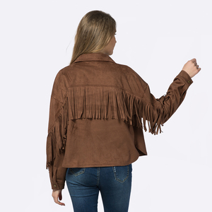Fabricant de veste utilitaire pour femmes Custom Vintage Winter Suede Fringe Crop Varsity Ladies - Product Image 3