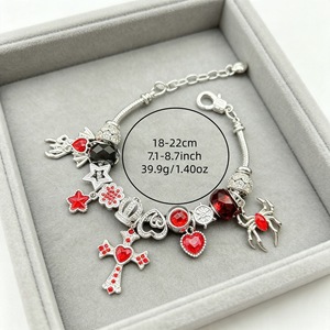 Bracciale con ciondoli in cristallo argento, rosso e nero, con ali diaboliche, ragno, croce, corona, stella, fiore, cuore, per fai da te, regalo di Halloween per ragazze - Product Image 3