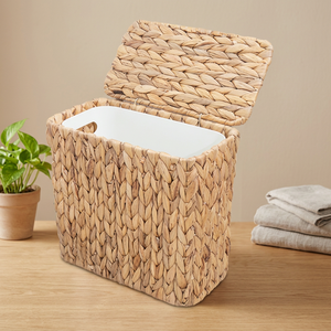 Handwoven Natural Water Hyacinth Storage <b>Basket</b> <b>With</b> <b>Lid</b> Rectangle Shape Eco-Friendly Rustic Style For Sundries Storage - Product Image 2