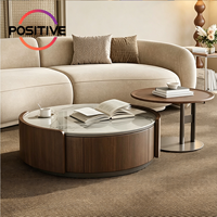 Ensemble de tables basses rondes de style Mid-Century Modern avec plateau en pierre frittée et bois de noyer, mobilier de luxe pour salon, vente en gros OEM