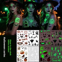 Pegatinas de Tatuajes Temporales Luminosos de Heridas y Cicatrices de Halloween, Kit de Maquillaje de Telaraña 3D, Pegatinas de Tatuajes Faciales Falsos Realistas