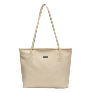 Sac fourre-tout beige tendance grande capacité à bandoulière unique en PU, sac à main bandoulière léger et portable avec fermeture éclair pour le quotidien - Product Image 1
