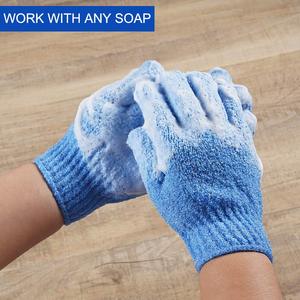 Luma Custom Five-Fingers Nylon Body Scrubber Guantes de ducha Exfoliante corporal de poliéster de forma ovalada Removedor de piel muerta Guante de baño - Product Image 4