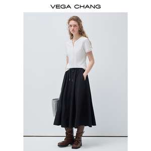 T-shirt en coton à manches courtes VEGA CHANG, style français élégant, coupe ajustée, non restrictif, couleur blanc pur minimaliste, effet éclaircissant. - Product Image 3