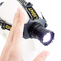 Lampe frontale laser à double source lumineuse, détection gestuelle, zoom télescopique, rechargeable Type-C, 90 °   Lampe frontale rotative pour travaux en extérieur