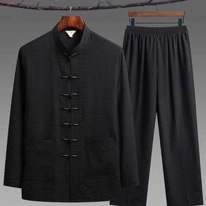 Ensemble de vêtements traditionnels <span class=keywords><strong>chinois</strong></span> pour <span class=keywords><strong>homme</strong></span>, chemise Kung Fu à boucle, haut et pantalon rétro oriental, uniformes respirants Tai Chi Hanfu - Product Image 5