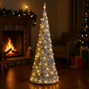 Sapin de Noël artificiel floqué Pop-Up de 70,9 pouces de haut avec 150 lumières LED blanc chaud, arbre de Noël d'intérieur en pin - Product Image 2