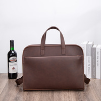 Sac pour ordinateur portable Crazy Horse en PU, minimaliste, résistant aux chutes, mallette d'affaires grande capacité, bandoulière simple