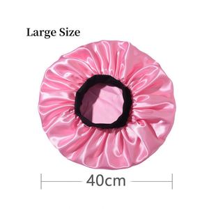 Grand bonnet de nuit en satin noir avec bande élastique douce, large bord, foulards en soie, turbans pour femmes et filles - Product Image 4