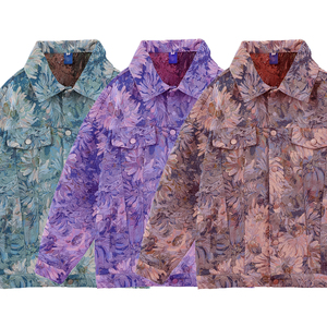 <span class=keywords><strong>Veste</strong></span> <span class=keywords><strong>en</strong></span> toile de style japonais vintage à motifs floraux pour homme, nouvelle collection automne, coupe ample décontractée <span class=keywords><strong>en</strong></span> denim avec motif jacquard teint et enduit - Product Image 3