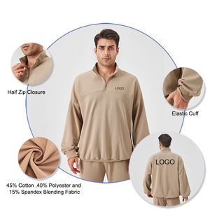 Sudaderas deportivas con cremallera de cuarto de hombre con logotipo personalizado Mezcla de algodón polivinílico Sudaderas transpirables con media cremallera - Product Image 2
