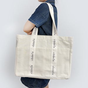 Bolso grande de algodón de lona para compras con logotipo impreso personalizado de playa para estudiantes universitarios de maquillaje portátil de lujo ecológico para mujer - Product Image 2